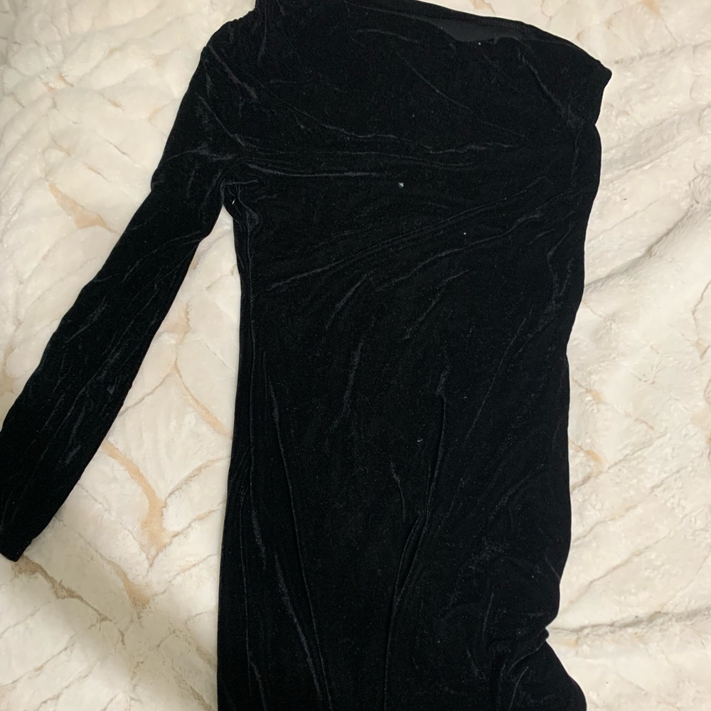 Black one shoulder midi dress